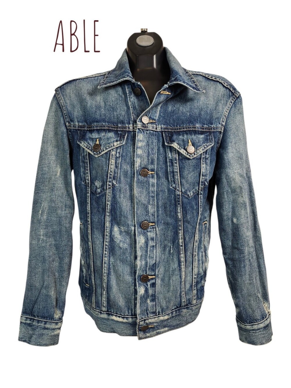 ABLE The Merly Distressed Denim Jean Jacket Button-down 90s Grunge Wash Small